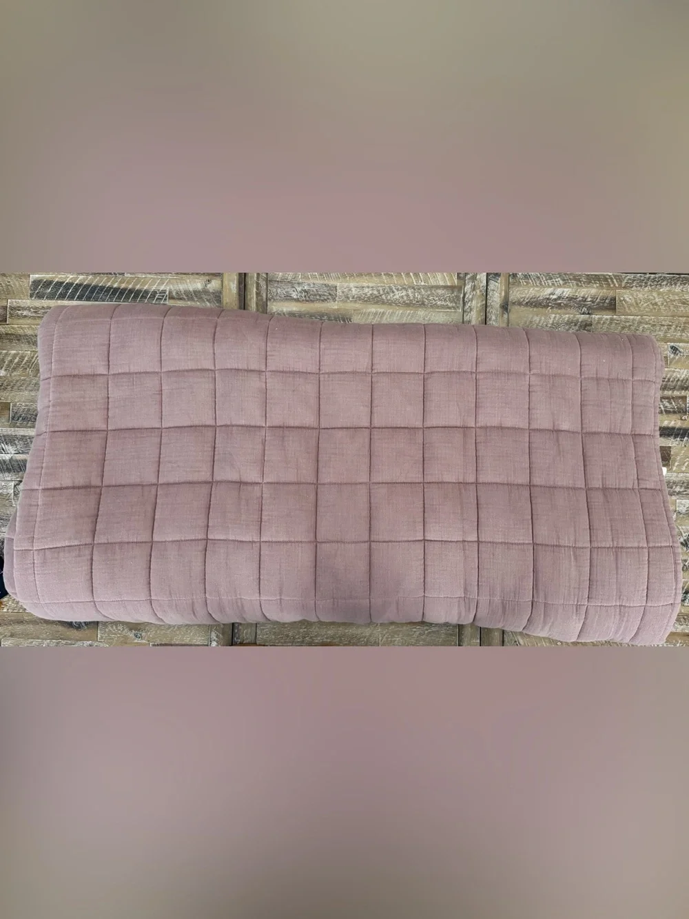 Quince European Linen Box Quilt Set in Dusty Mauve w/ 2 King Pillow Shams